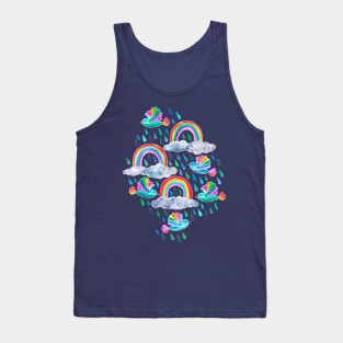 Spring Showers and Rainbow Birds on Navy Blue Tank Top